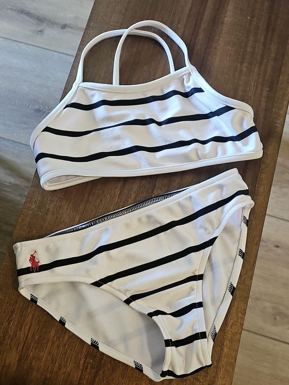 Ralph Lauren Polo White and Black Striped Girls' Bikini Set